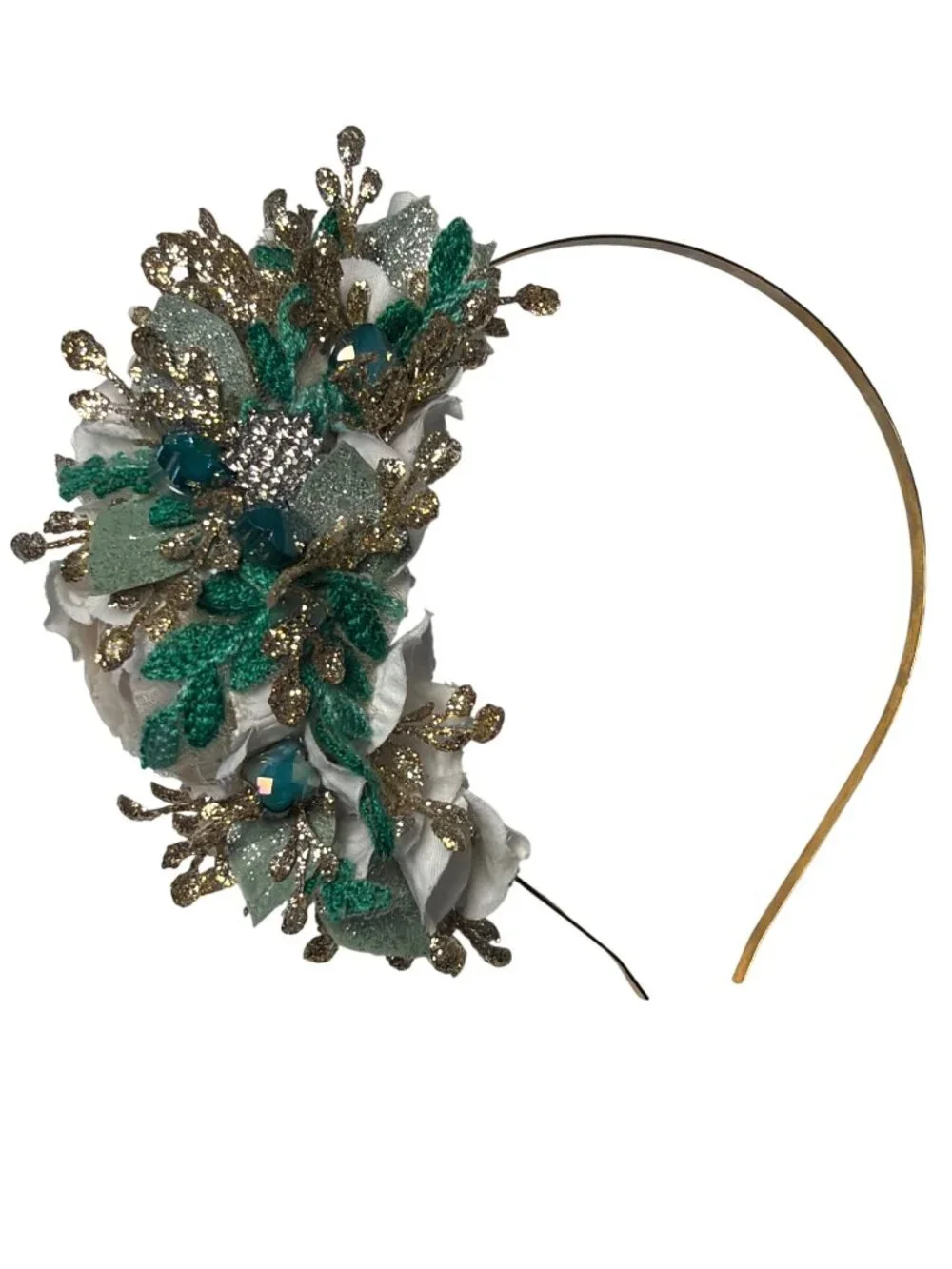 PLJ Pretty Little Jettie Gold & Green Glitter Accents Handmade Headband OOAK